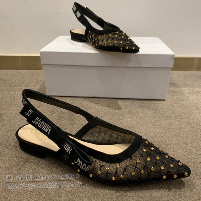 DIOR女鞋 迪奧2021專櫃新款J’ADIOR尖頭涼鞋 Dior網紗燙鑽路跟涼鞋  naq1526
